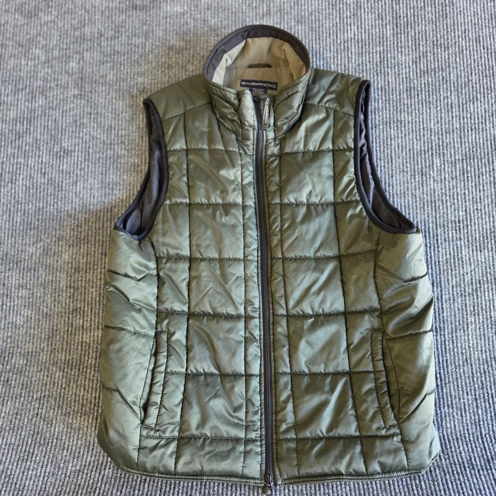 ExOfficio Mens‎ Quilted Puffer Vest Olive Green Full Zip Utility Travel Size M
